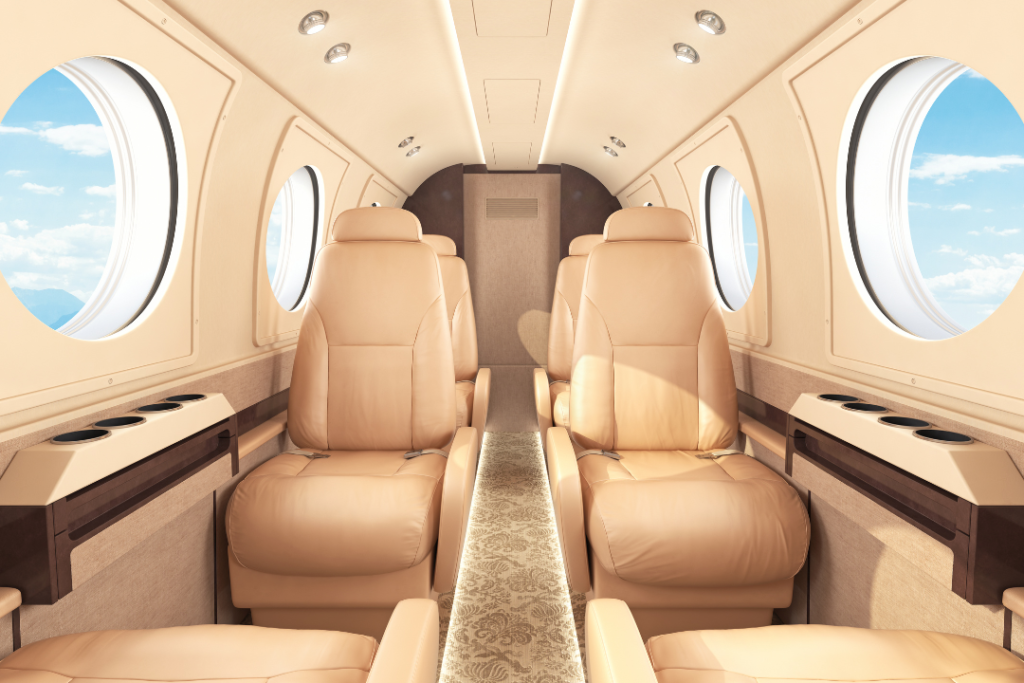 Inside of a private jet
